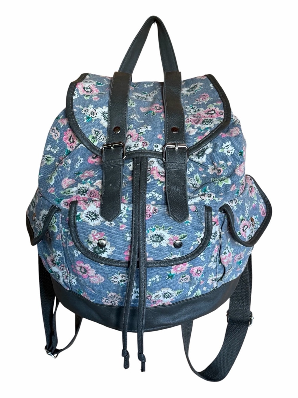Candie's Blue Floral Canvas Backpack with Gray Trim